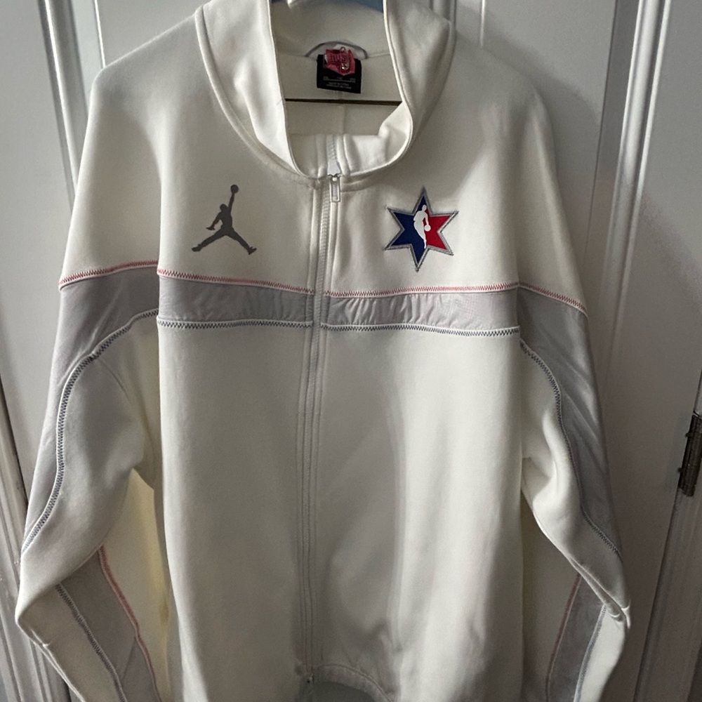 Jordan White and Gray NBA Zip-Up Jacket